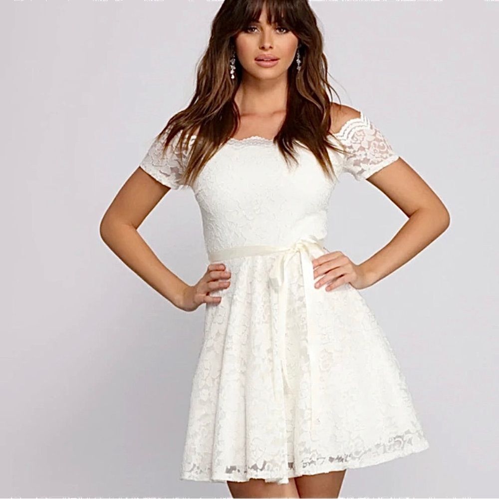🤍 Windsor 🤍 white ivory floral lace dress graduation wedding size S new
